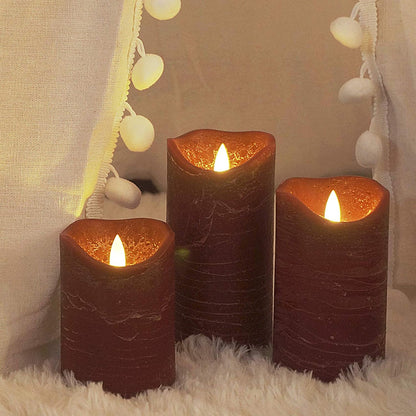 Battery Operated Flameless Candles with Remote Timer Real Wax Realistic Bright Flicker Flickering Electric Electronic LED Pillar Lights Home Wedding Party Decorations Set of 3 Rustic Texture Gray Grey
