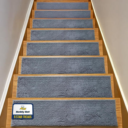 Muddy Mat® Pack of 4 - Soft Chenille Stair Treads Non-Slip Reusable, Super Absorbent Stair Treads for Wooden Steps, Tile & Marble Floor, Easy to Install & Machine Washable - Brown 30'' x 7''