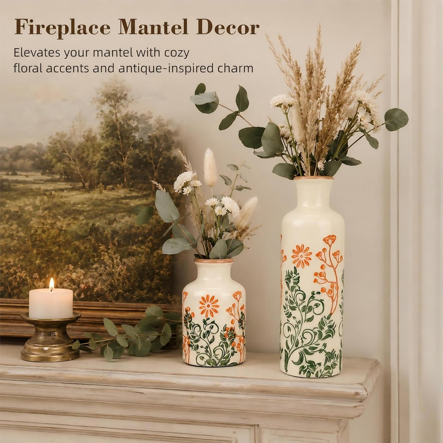 TBWIND Ceramic Vases Set of 3, Neutral Pottery Rustic Farmhouse Flower Vase | Small Decorative Flower Vases Modern Home Decor for Table Mantel Entryway Bookshelf Living Room Kitchen Bedroom