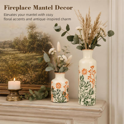TBWIND Ceramic Vases Set of 3, Neutral Pottery Rustic Farmhouse Flower Vase | Small Decorative Flower Vases Modern Home Decor for Table Mantel Entryway Bookshelf Living Room Kitchen Bedroom