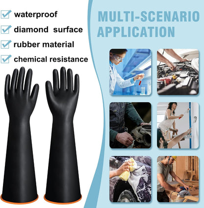 18" XL Size Latex Chemical Resistant Gloves, Reusable Heavy Duty Long Rubber Glove Dishwashing Gloves, Industrial Safety Glove for Men, Forearm Protection Waterproof Resist Strong Acid, Alkali, Oil'