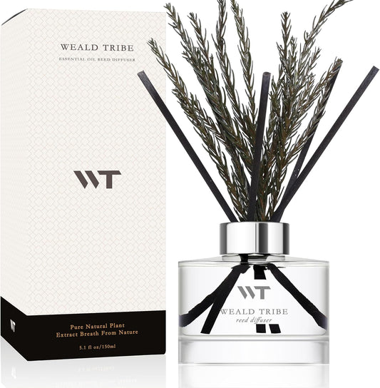 Flower Reed Diffuser Set Wild Eucalyptus Mint Scent for Bathroom Accessories Shelf Decor & Air Fresheners, Sticks Defusers with 5.1 fl oz Essential Oils & Leaves, House Bedroom Office Decor & Gifts