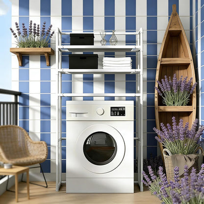 3-Tier Over Washer Shelf, Rustproof Metal Rack, Adjustable Storage for Laundry,Bathroom,Balcony(Black)