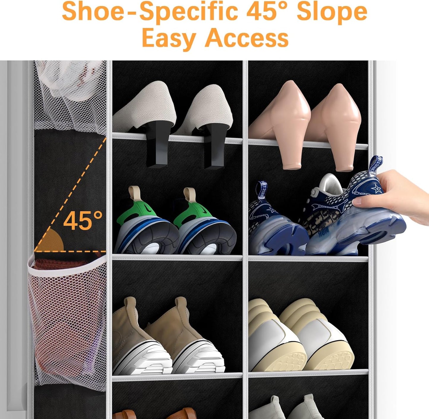 Yecaye 30 Pairs Over the Door Shoe Organizer, Large Capacity Hanging Shoe Rack for Door Hanger with Deep Pockets, Heavy Duty 10 Tier Shoe Holder for Sneakers Boots Heels College Dorm Essentials, Black