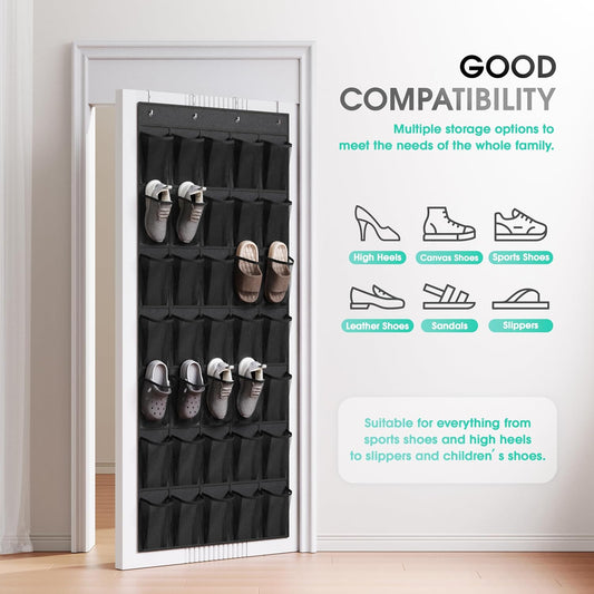 WVM Over the Door Shoe Organizer with 35 Breathable Mesh Pockets, Hanging Shoe Organizer for Door with 4 Metal Hooks, Large Capacity Closet Storage for Shoes, Accessories, Grey