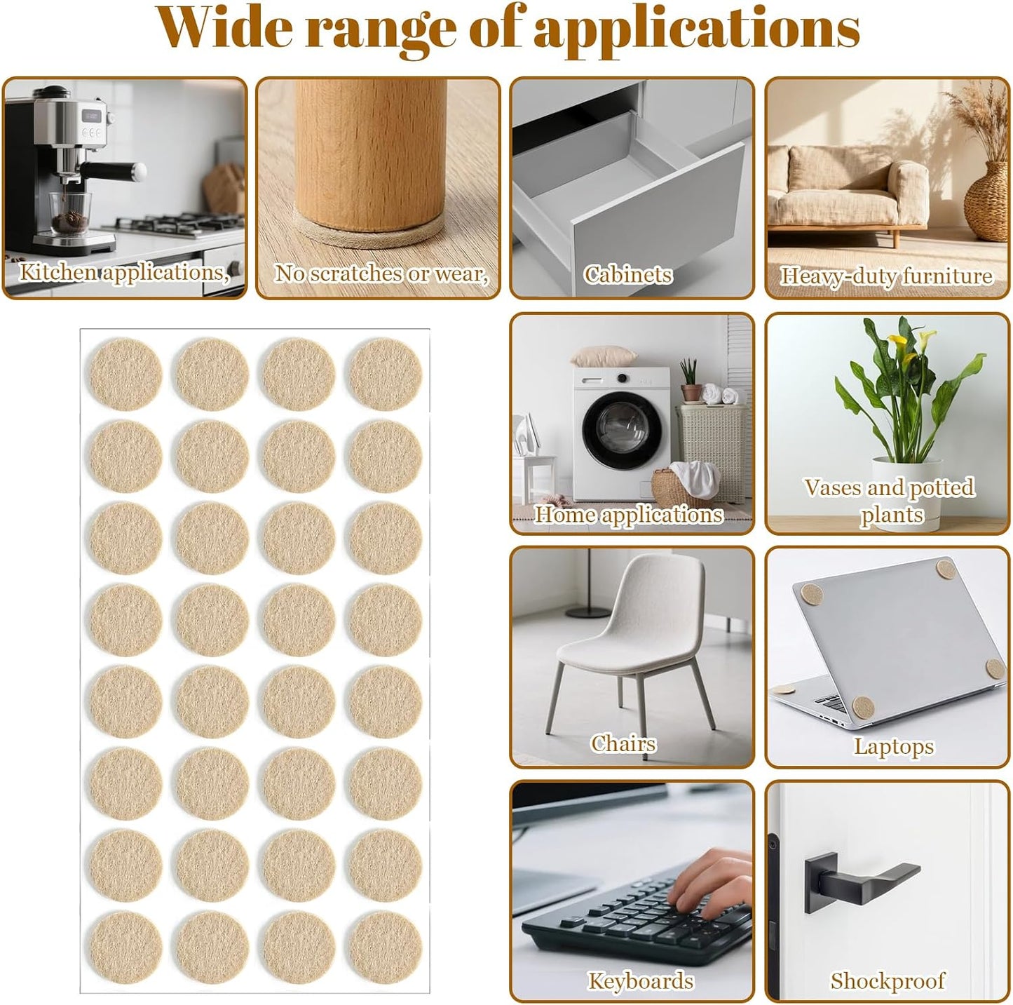 Sibba 128Pcs Felt Furniture Pads, Self Adhesive Round Furniture Pads for Chair Legs, Non Slip Anti Scratch Floor Protectors for Hardwood Floors, 0.75 Inch Round, Beige