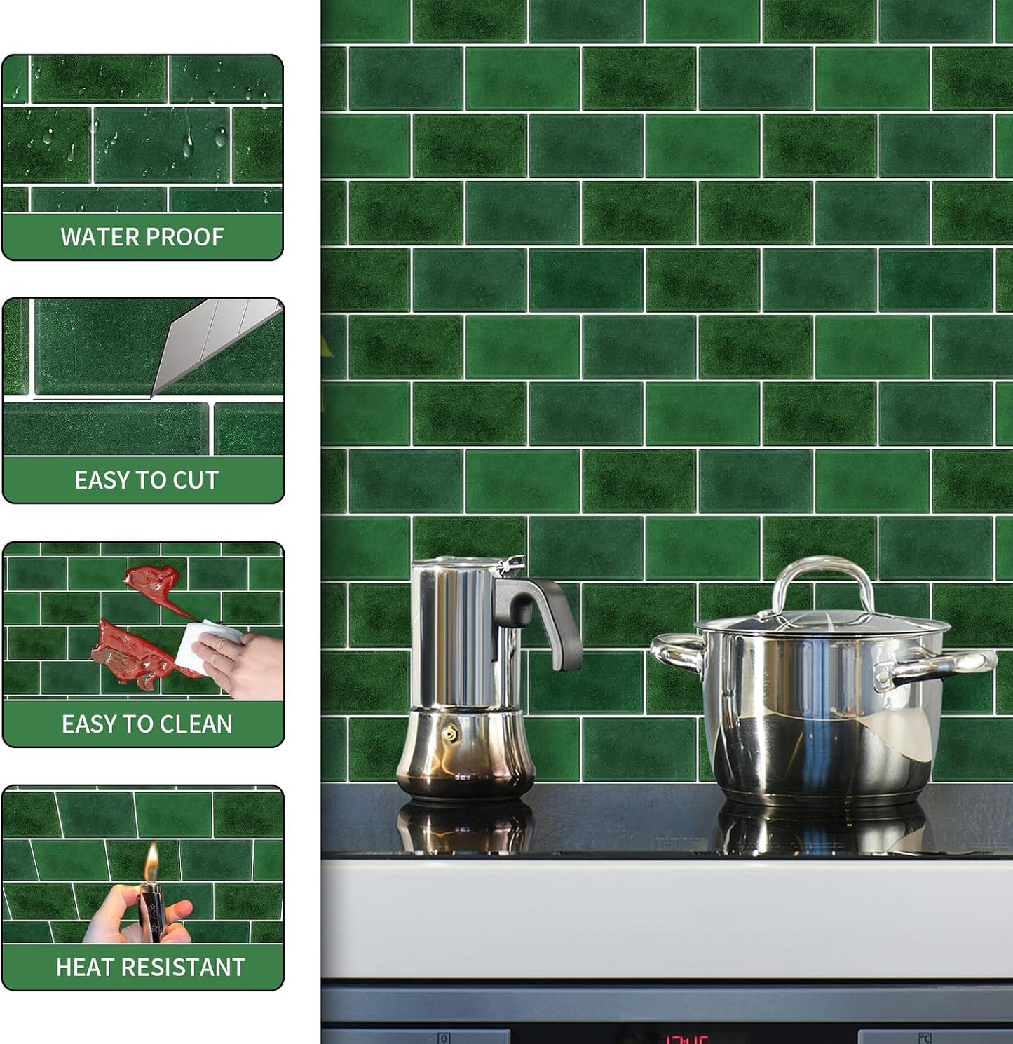 BSABSAQAA 10 Sheets Peel and Stick Backsplash for Kitchen 12"X12" Back Splash Adhesive Subway Wall Tile Sticker for Bathroom on Renter Friendlyn Marble
