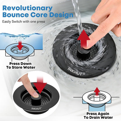 Upgraded 3 in 1 Kitchen Sink Drain Strainer - Stainless Steel Sink Stopper, Anti-Clogging Sink Food Catcher Basket, Fast Drainage Odor Filter Sink Plug for US Standard 3 1/2 inch Drain (Silver-1Pack)