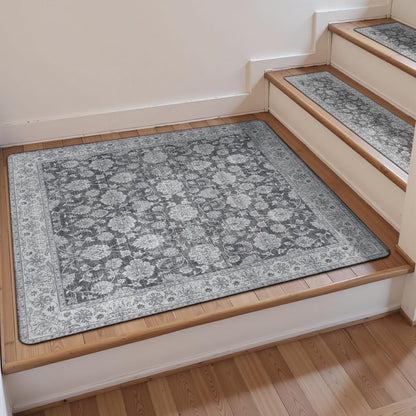 OJIA Extra Non-Slip Stair Treads for Wooden Steps 15PCS, 30"X8" Rubber Indoor Stair Runner Slip Resistant Stair Rugs Safety Mats for Dogs, Kids & Elders, Stairway Grip Step Treads, Gray