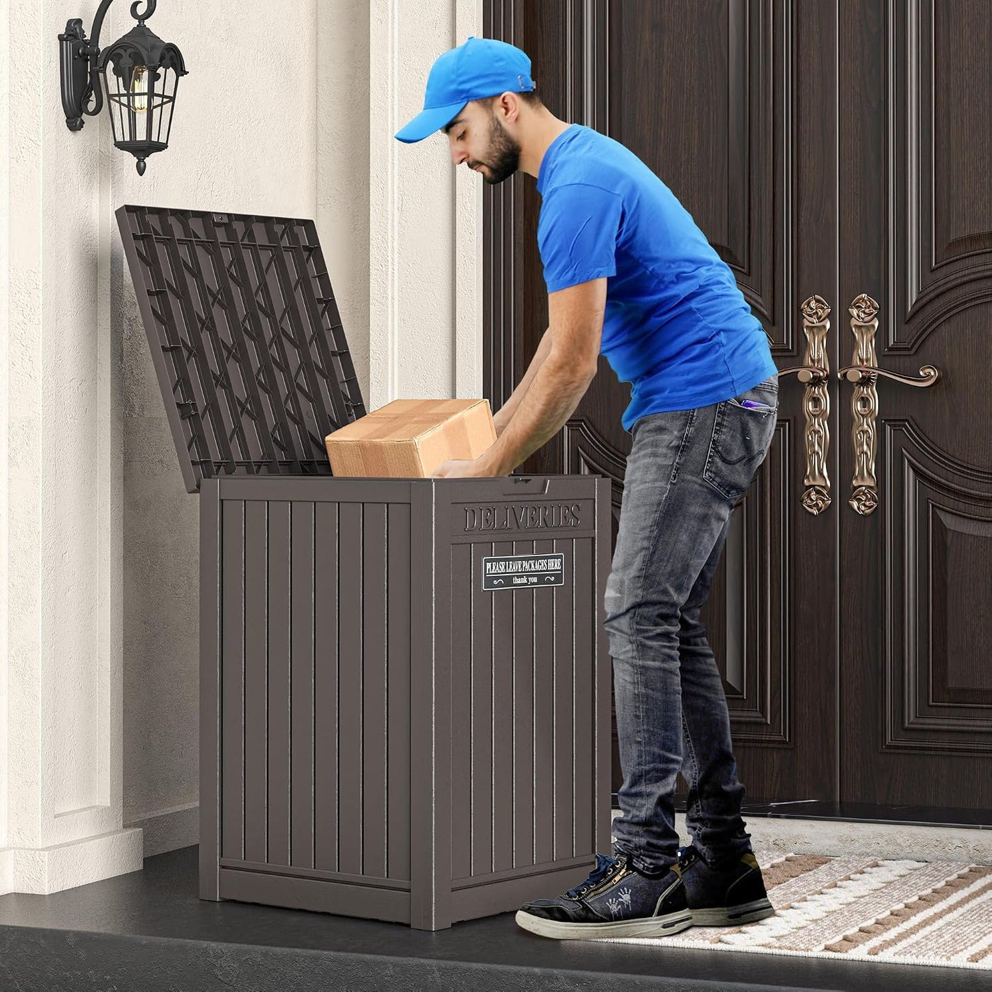 LHBGO Package Delivery Box for Outside, 48 Gallon Storage with Lockable Secure, Large Double Wall Resin Outdoor Package Delivery Waterproof Deck