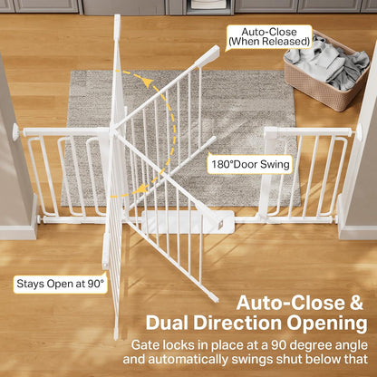 Cumbor 29.7-48" Baby Gate for Stairs, Mom's Choice Awards Winner-Dog Gate for Doorways, Auto Close Safety Pet Gate for Dogs Indoor, Easy Install Pressure Mounted Child Gate with Walk Thru Door, Brown