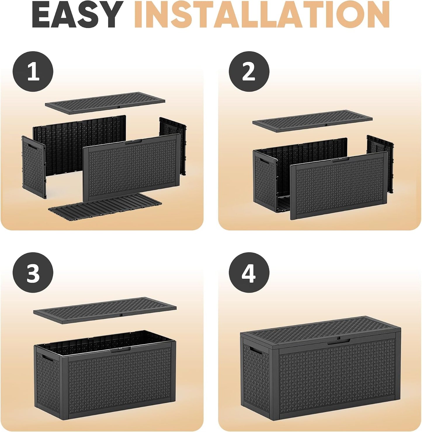 EasyUp 33 Gallon Resin Deck Box Waterproof, UV Resistant Outdoor Storage Box for Delivery, Porch, Patio and Garden, Stripe Black
