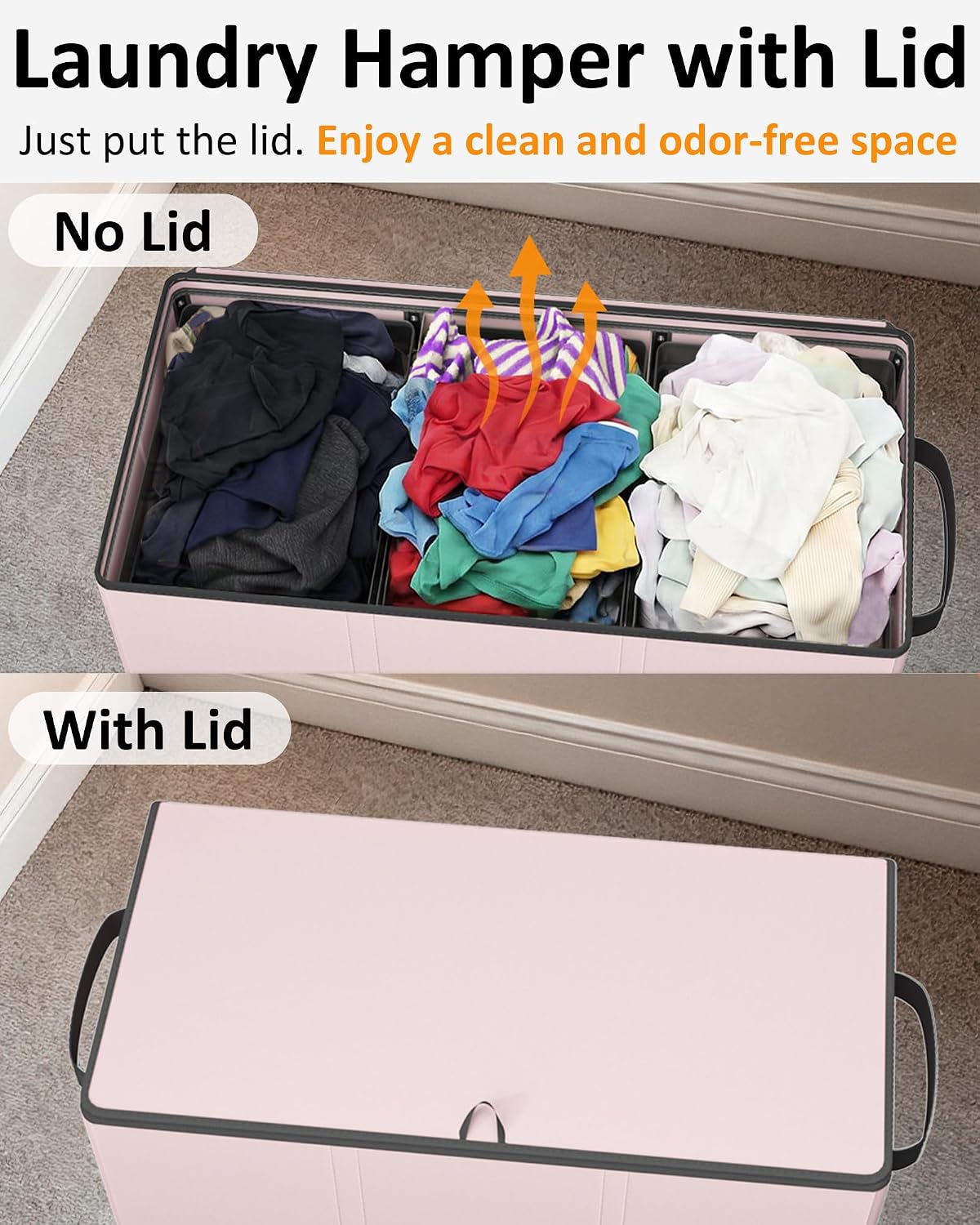 Optish 180L Laundry Hamper 3 Section, Large Laundry Hamper with Lid, Dirty Clothes Hampers with 3 Inner Bags, Laundry Basket Organizer for Laundry, Bedroom, Bathroom, Hamper 3 Compartment, Black