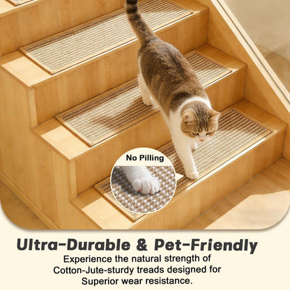 Stair Treads for Wooden Steps: 15PCS Non Slip Peel and Stick Stair Treads, 8" X 30" Stair Runner, Carpet Stairs Treads Machine Washable Adhesive Stair Rug for Kids Elders & Pets