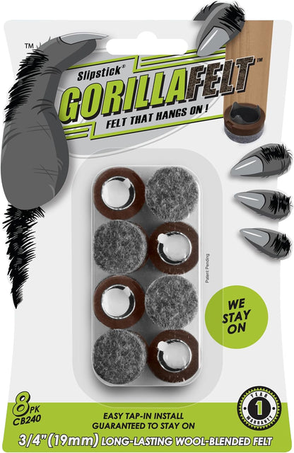 GorillaFelt Chair Leg Floor Protectors/Felt Chair Glides (Set of 16) Tap-On Felt Furniture Pads Guaranteed to Stay On, 1 Inch Round Chair Sliders