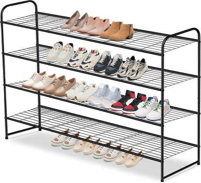 AOODA Long 3 Tier Metal Shoe Rack for Closet Wide Stackable Shoe Storage Organizer for Entryway, Bedroom, Floor, 24-Pairs Men Sneakers Shoe Shelf with Wire Grid, Black