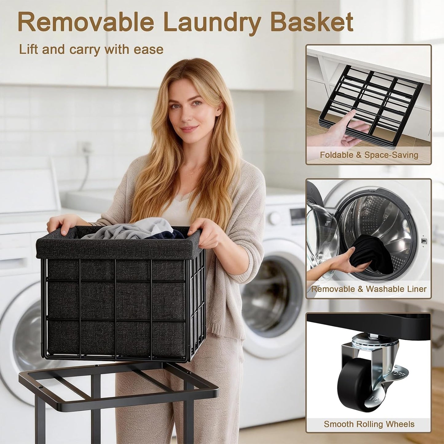 120L Vertical Rolling Laundry Hamper with Removable Bags, 3 Section Laundry Basket with Wheels, Slim Tall 3 Tier Laundry Sorter for Small Spaces, Dorm, Laundry Room, Bathroom, Closet, White