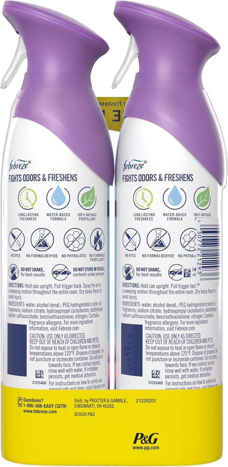 Febreze Air Mist, Air Freshener Spray, Odor Fighting Room Spray, Deodorizer for Home Bathroom Kitchen Office Apartment Dorm Room Classroom, Linen & Sky Scent, 8.1oz (Pack of 2)
