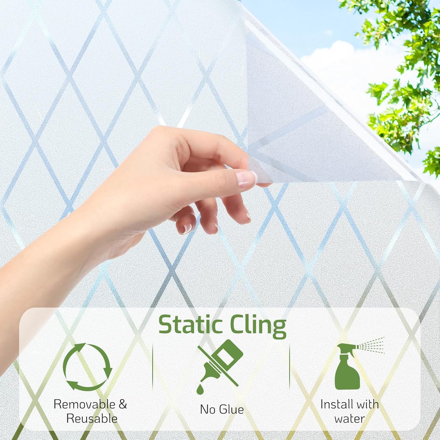 LUTE Window Privacy Film, Frosted Glass Window Film for Bathroom, Static Cling Removable Heat Control Glass Coverings, Non Adhesive Opaque Door Sticker for Home Office (Pure, 17.5" x 78.7")