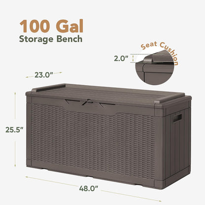 Flamaker Resin Deck Box 120 Gallon Waterproof Large Outdoor Indoor Storage Box Imitation Wood Resin for Patio Furniture Garden Tools and Pool (Black)
