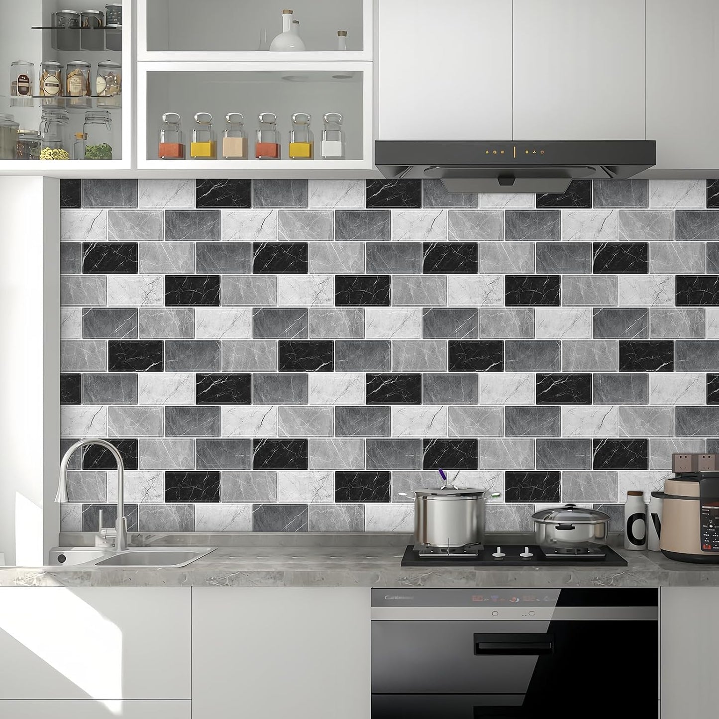 10 Sheets Peel and Stick Backsplash for Kitchen 12"X12" Renter Friendly Backsplash Back Splash Adhesive Subway Wall Tile Flat Vinyl Sticker for Bathroom Grey Marble (Not 3D Tile)
