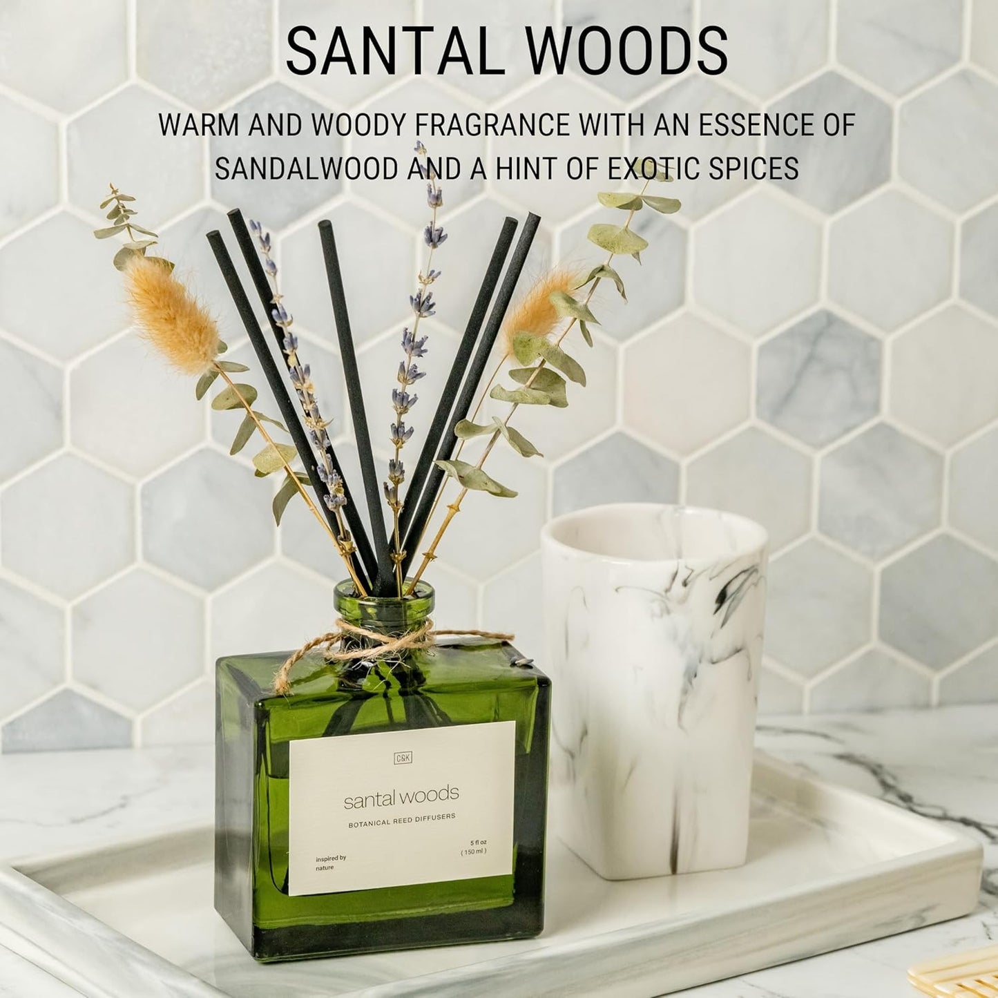 Craft & Kin Reed Diffuser with Dried Flowers | 5 oz Sicilian Citrus & Eucalyptus Scented Fall Reed Diffusers for Home, Bathroom | Scent Sticks | Elegant Fragrance Home Decor for Men & Women
