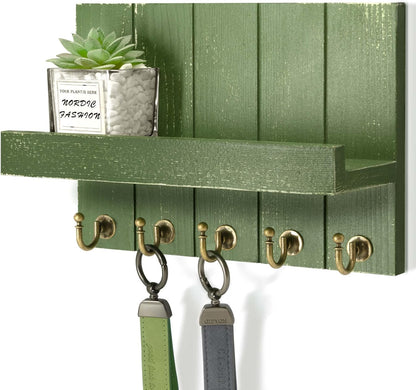 Rebee Vision Decorative Key Holder Wall Mount - Rustic Key Holder for Wall with Shelf and Mail Organizer for Living Room Decor - Home Essentials for Home Improvement (Brown, 3.54" x 10" x 7.28")