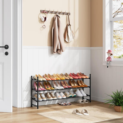 Tajsoon Expandable Shoe Rack for Closet 3 Tier, 28“-41“Adjustable & Stackable Shoe Shelf Storage, Metal Shoe Rack Organizer for Front Door Entrance, Closet, Garage, Entryway, Black