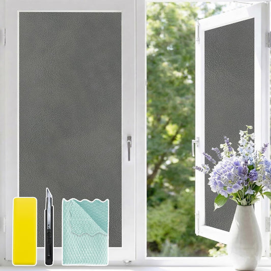Niviy Frosted Glass Window Privacy Film Decorative, Static Cling Bathroom Window Frosting Film Day and Night Windows Cling Home Glass Door Cover, 17.5 inch x 78.7 inch