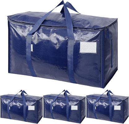 TICONN 4 Pack Extra Large Moving Bags Heavy Duty with Zippers & Carrying Handles, Durable Storage Bags Moving Boxes for Closet Organizers and Storage (4 Pack, Blue)