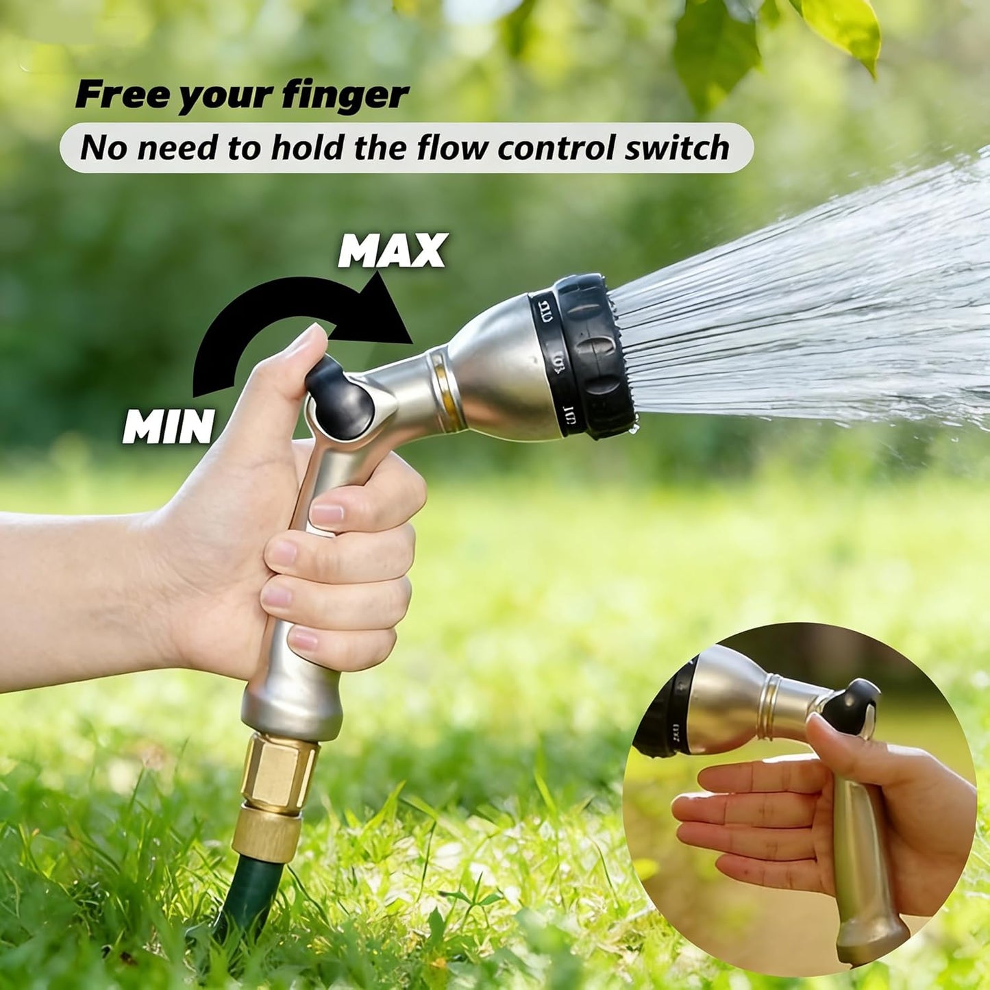 V.C Formark Garden Hose Nozzle, Heavy Duty Metal Water Hose Nozzle with 8 Adjustable Spray Patterns,Hose Sprayer with Thumb Control for Garden Watering, Car Washing, Pet Bathing & Window Cleaning