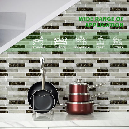 LONGKING Self-Adhesive Kitchen Backsplash, Marble Look Decorative Tiles (10 Tiles)