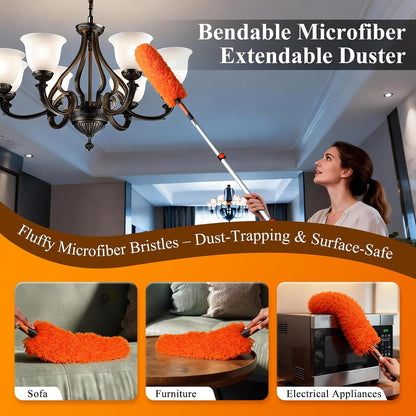 20ft High Ceiling Duster Kit with 4-12ft Heavy-Duty Extension Pole, Cobweb Duster, Ceiling Fan Duster, Window Squeegee & Cleaner, Microfiber Duster, Wall Mop for Home High Reach Cleaning
