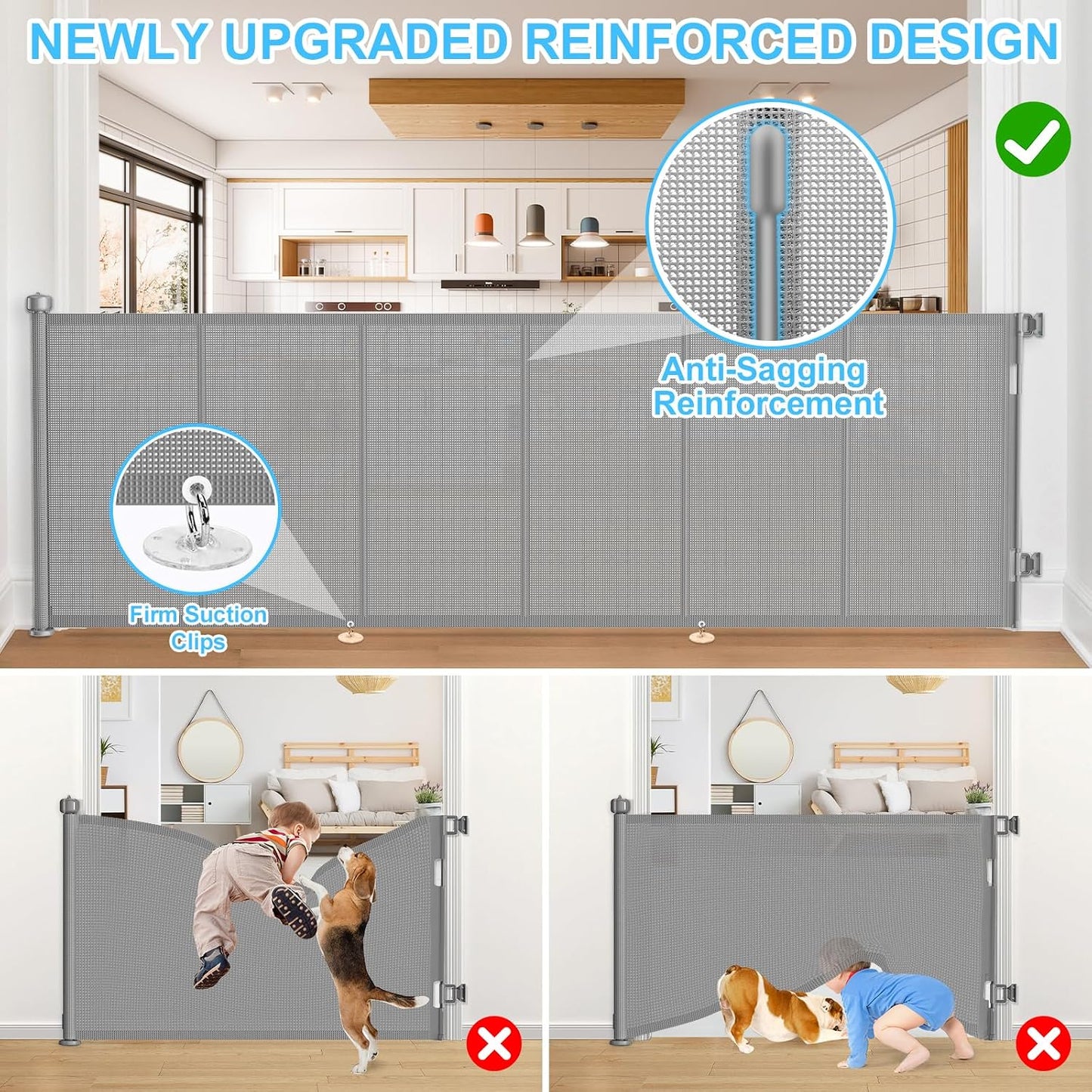 71 inch Retractable Baby Gates, EZIGO Extra Wide Baby Gate for Large Opening Extra Long Mesh Gate for Kids or Pet Dog Gate Child Safety Gate for Stairs Hallways Doorway Indoor Outdoor, Gray