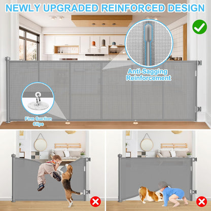 71 inch Retractable Baby Gates, EZIGO Extra Wide Baby Gate for Large Opening Extra Long Mesh Gate for Kids or Pet Dog Gate Child Safety Gate for Stairs Hallways Doorway Indoor Outdoor, Gray