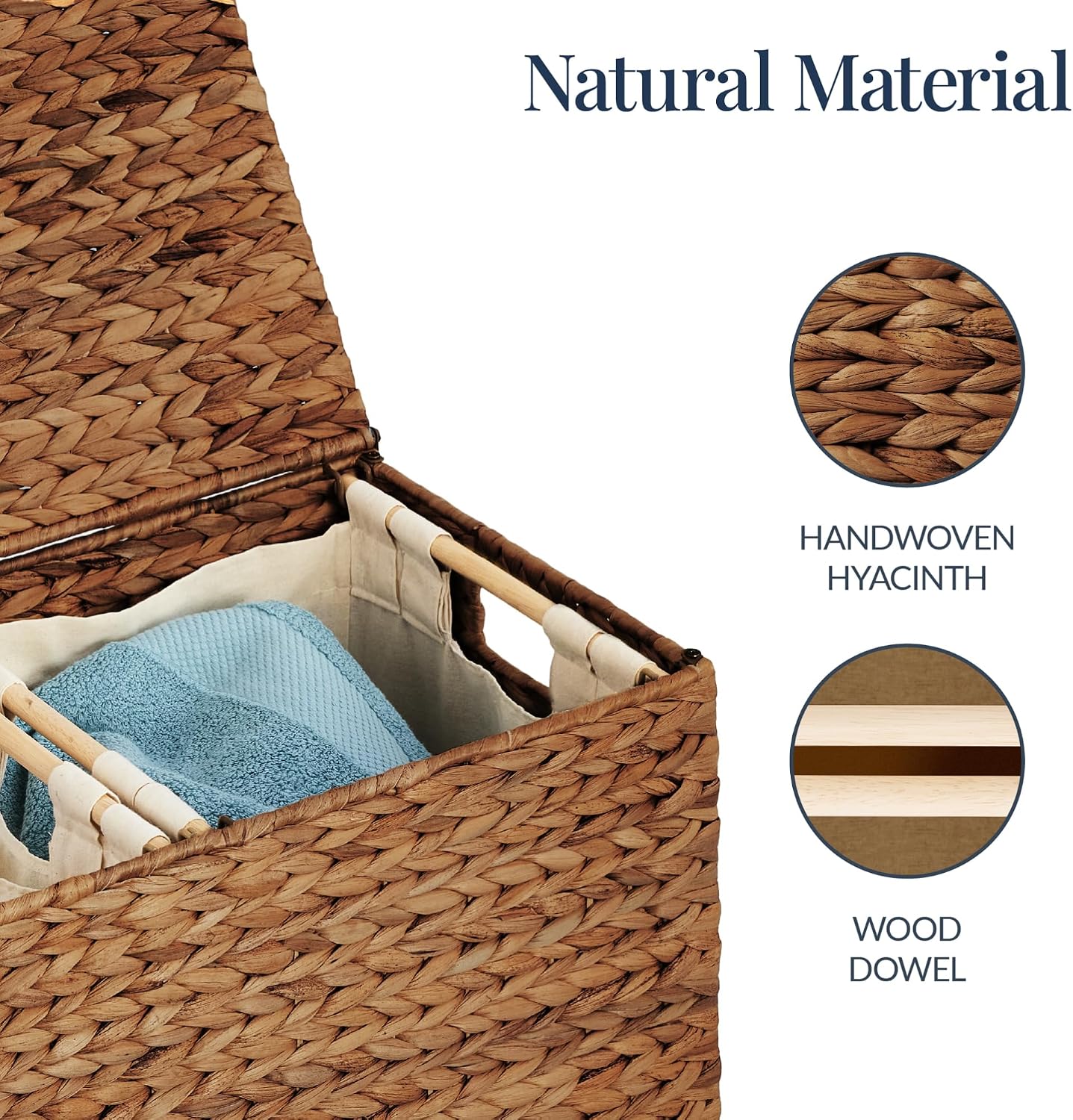Best Choice Products Large Double Laundry Hamper with Lid, Natural Handwoven Water Hyacinth, 2 Sections w/ 2 Machine Washable Linen Liner Bags, Portable, Handles - Natural