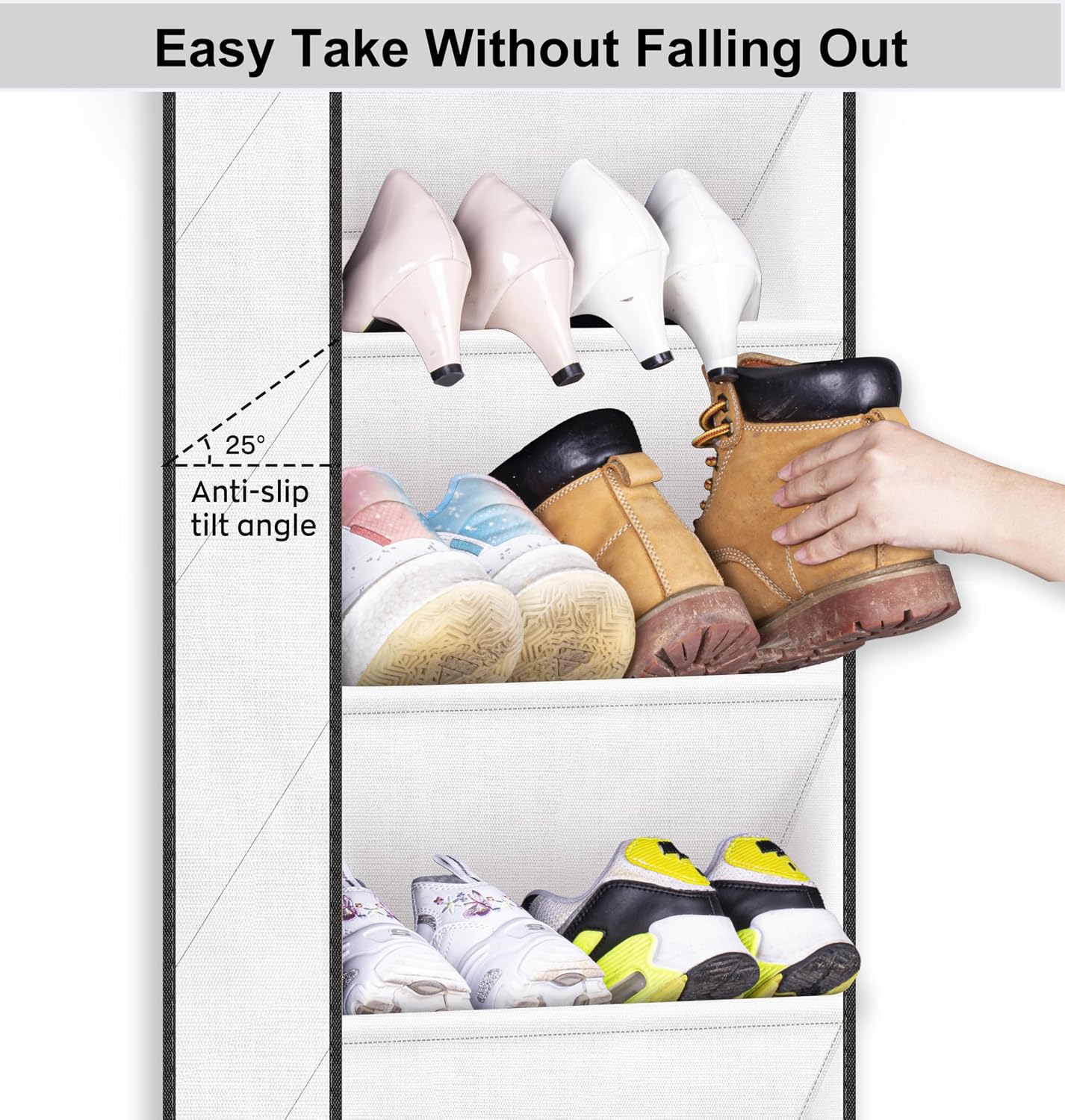 SLEEPING LAMB Over The Door Shoe Organizer for Closet with Large Deep Pockets, Narrow Shoe Rack for Door Hanging Boots Storage, Black
