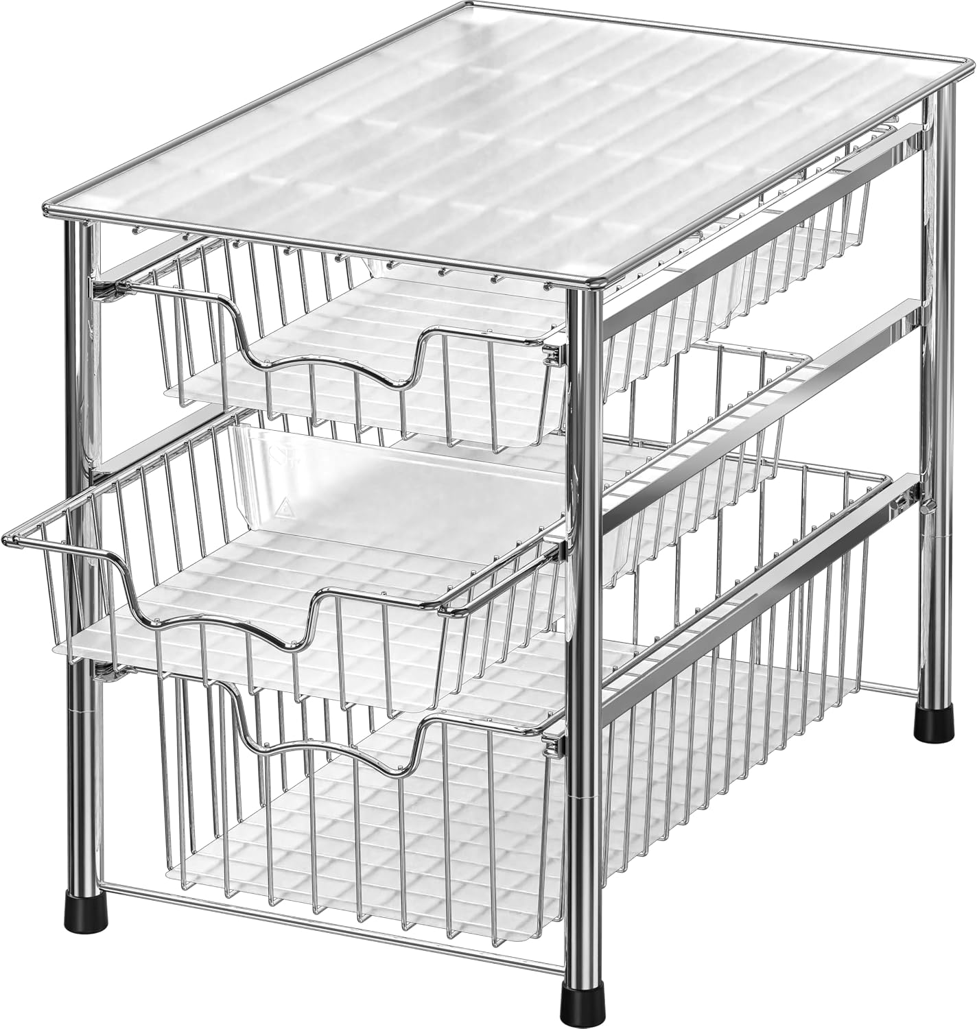 Simple Houseware Stackable 2 Tier Sliding Basket Organizer Drawer, Chrome