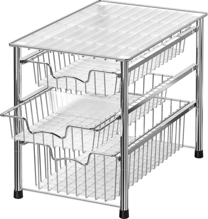 Simple Houseware Stackable 2 Tier Sliding Basket Organizer Drawer, Chrome