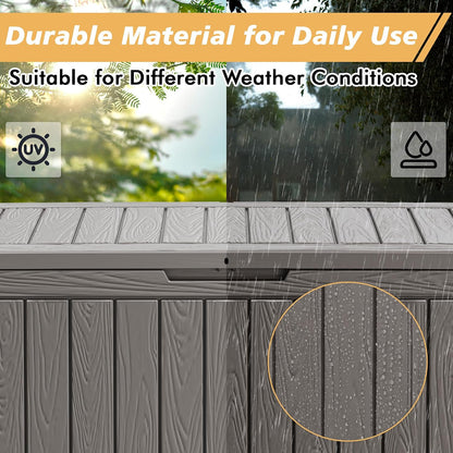 Fancyango 75 Gallon Outdoor Deck Box Waterproof, Large Storage Box for Patio, Resin Storage Bench Lockable for Garden Tools, Package Delivery, Black
