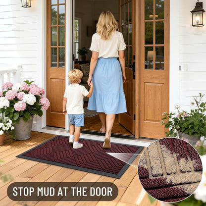 OLANLY Front Door Mat Outside Entrance 29.5x17, Absorbent, Heavy Duty Sturdy Natural Rubber Doormat Indoor Outdoor, Stain and Fade Resistant, Non-Slip Low Profile Floor Mat for Entryway, Grey Diamond