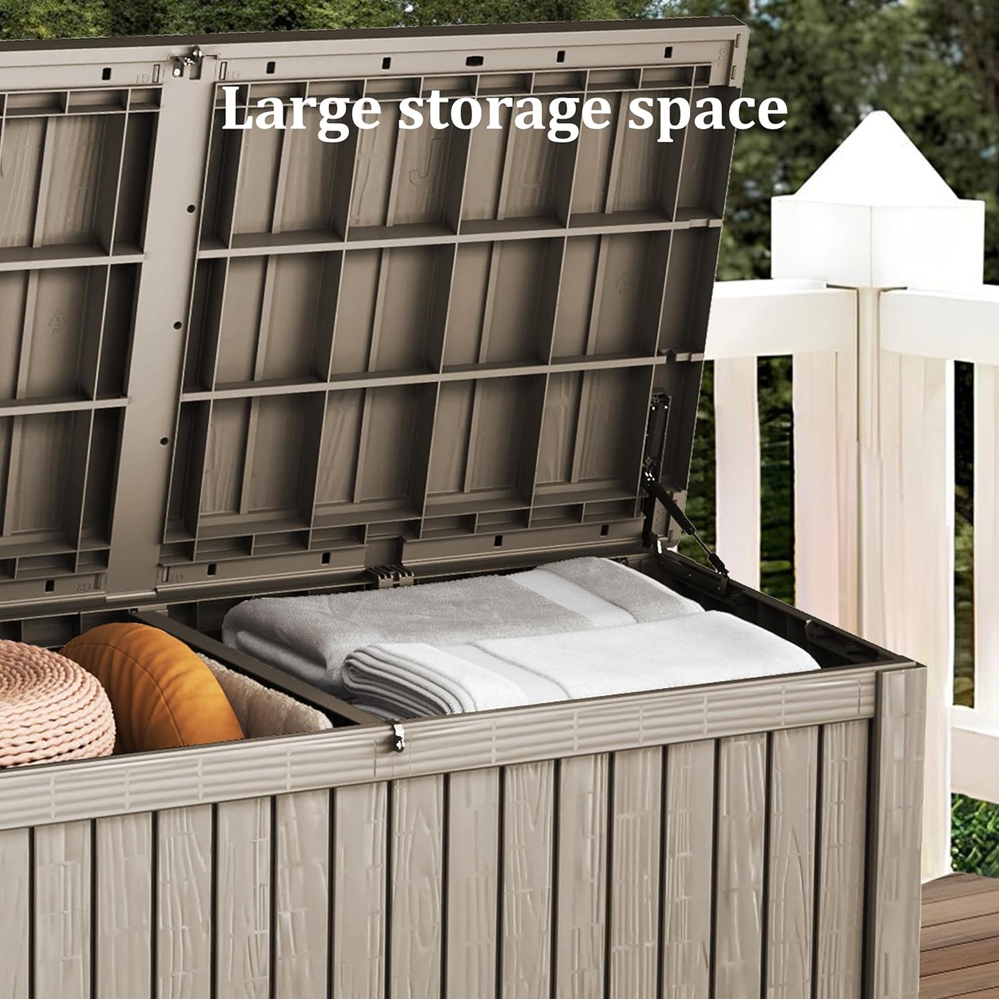 320 Gallon Outdoor Storage Box, Extra Large Waterproof Resin Deck Box with Lockable Lid Storage Bin for Patio Furniture Cushion, Garden Tools, Pool Accessories, UV-Resistant Outside, Black