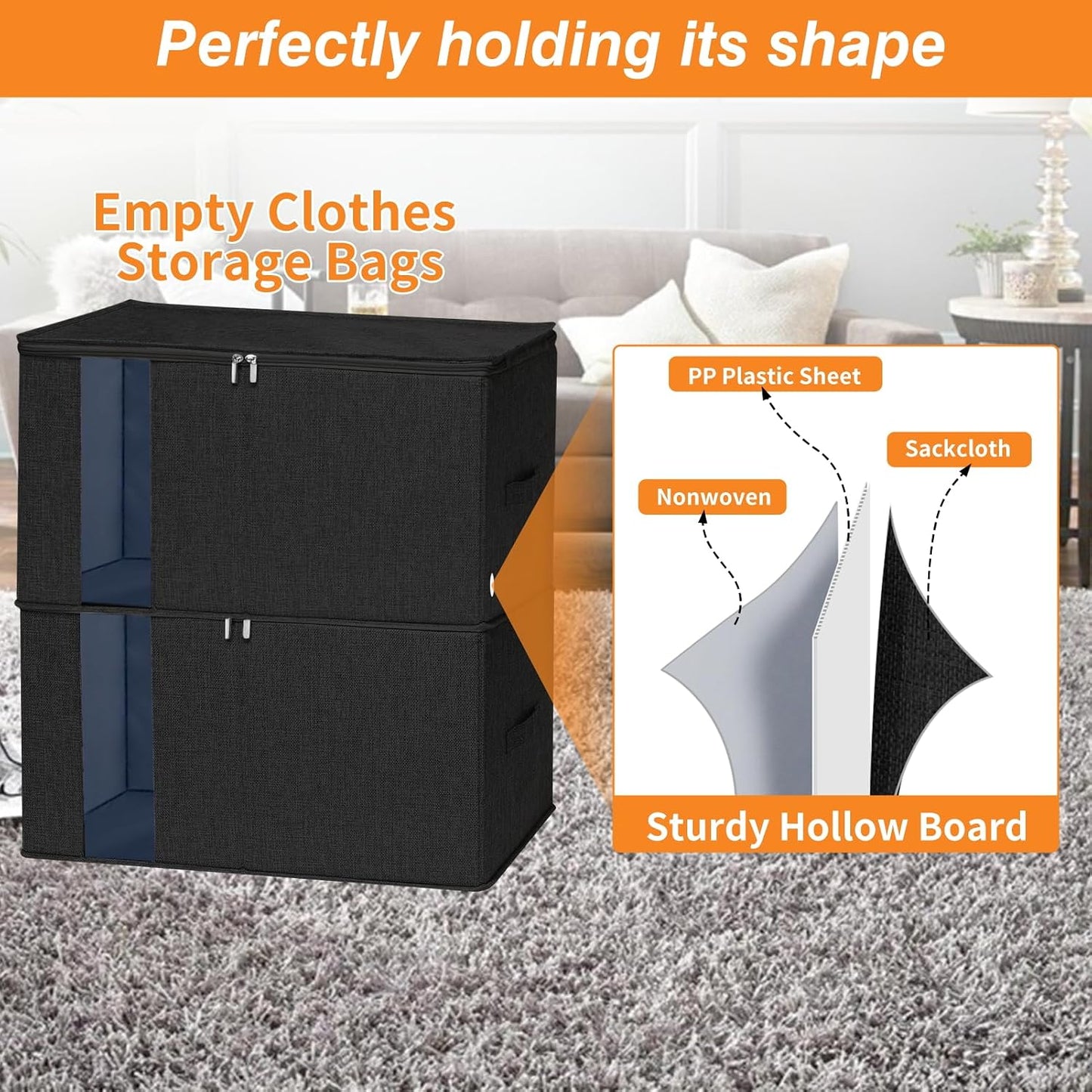 punemi Comforter Storage Bag, Large Blanket Storage Bags with Sturdy Structure, Zipper & 2 Handles for King/Queen Comforters, Quilts, Duvets, Pillows, Bedding and Clothes, 21.7x14.2x11.8in, 2 Pack