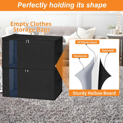 punemi Comforter Storage Bag, Large Blanket Storage Bags with Sturdy Structure, Zipper & 2 Handles for King/Queen Comforters, Quilts, Duvets, Pillows, Bedding and Clothes, 21.7x14.2x11.8in, 2 Pack