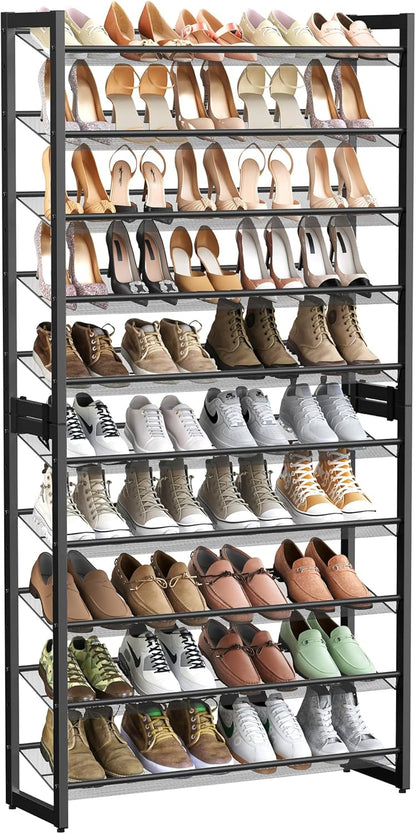 SONGMICS Shoe Rack, 12-Tier Shoe Organizer, Metal Shoe Storage for Garage, Entryway, Set of 2 6-Tier Stackable Shoe Shelf, with Adjustable Flat or Angled Shelves, Holds 48-60 Pairs, Black ULMR12B
