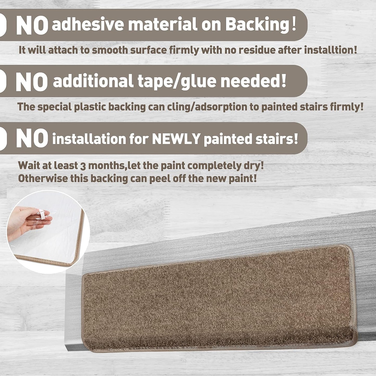 PURE ERA Carpet Stair Treads Tape Free Non Slip Indoor Stair Carpet Stair Protectors Pet-Friendly Non-Slip Skid Resistant Washable Reusable 8" x 30"(2 Pieces,Black)