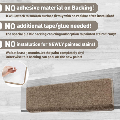 PURE ERA Carpet Stair Treads Tape Free Non Slip Indoor Stair Carpet Stair Protectors Pet-Friendly Non-Slip Skid Resistant Washable Reusable 8" x 30"(2 Pieces,Black)