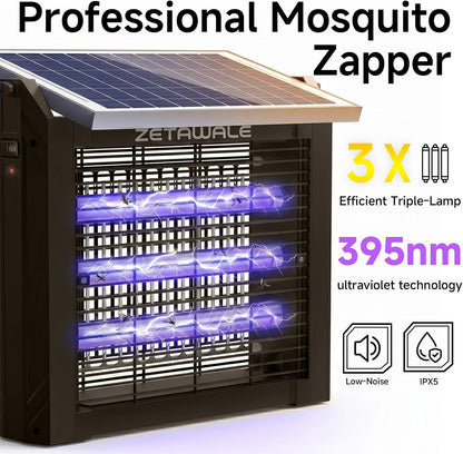 Solar Powered Bug Zapper Outdoor, 4500V Mosquito Trap with 10W Solar Panel, Fly Trap & Mosquito Killer, 10FT Extension Cord, IPX5 Waterproof, 2100 Sq.Ft Coverage for Patio, Backyard, Garden