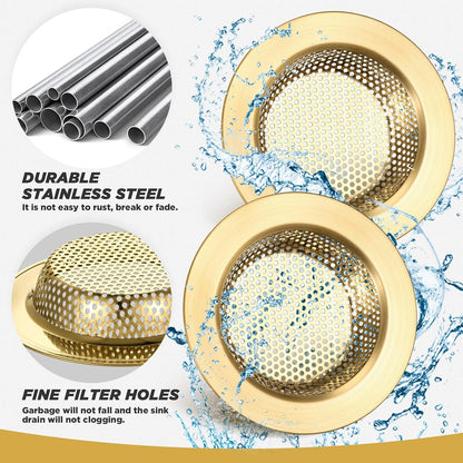 Retisee 2 Pcs Sink Strainer Stainless Steel Kitchen Sink Drain Strainer Basket Cover Mesh Hair Food Catcher, Large Wide Rim of 4.4 Diameter(Brushed Silver)