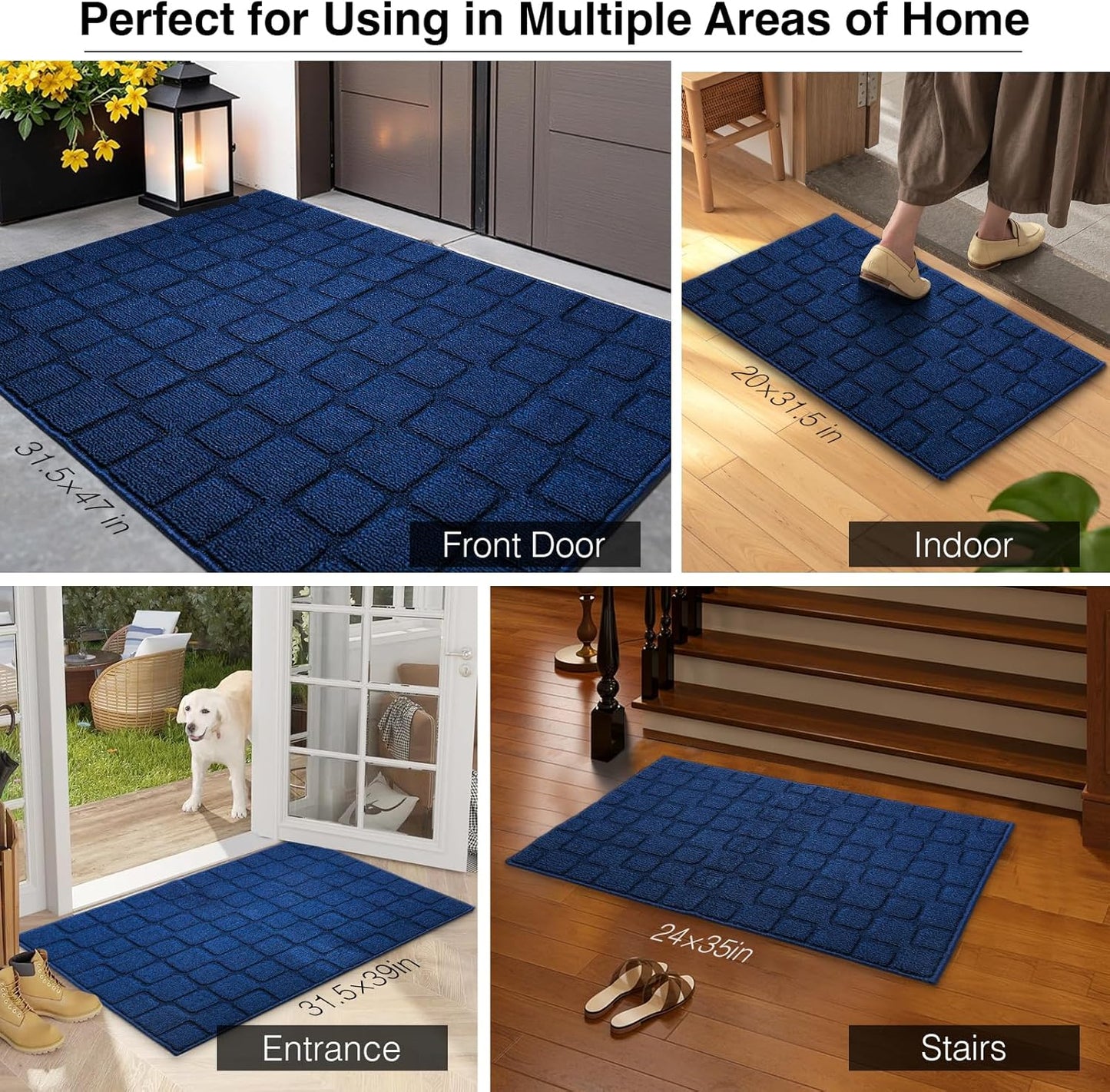 Front Door Mat Outside Entrance, Outdoor Indoor Door Mats for Entryway, Entrance, Entry, Patio, Waterproof Non Slip Doormat, Low-Profile, 20" × 31.5“, Black
